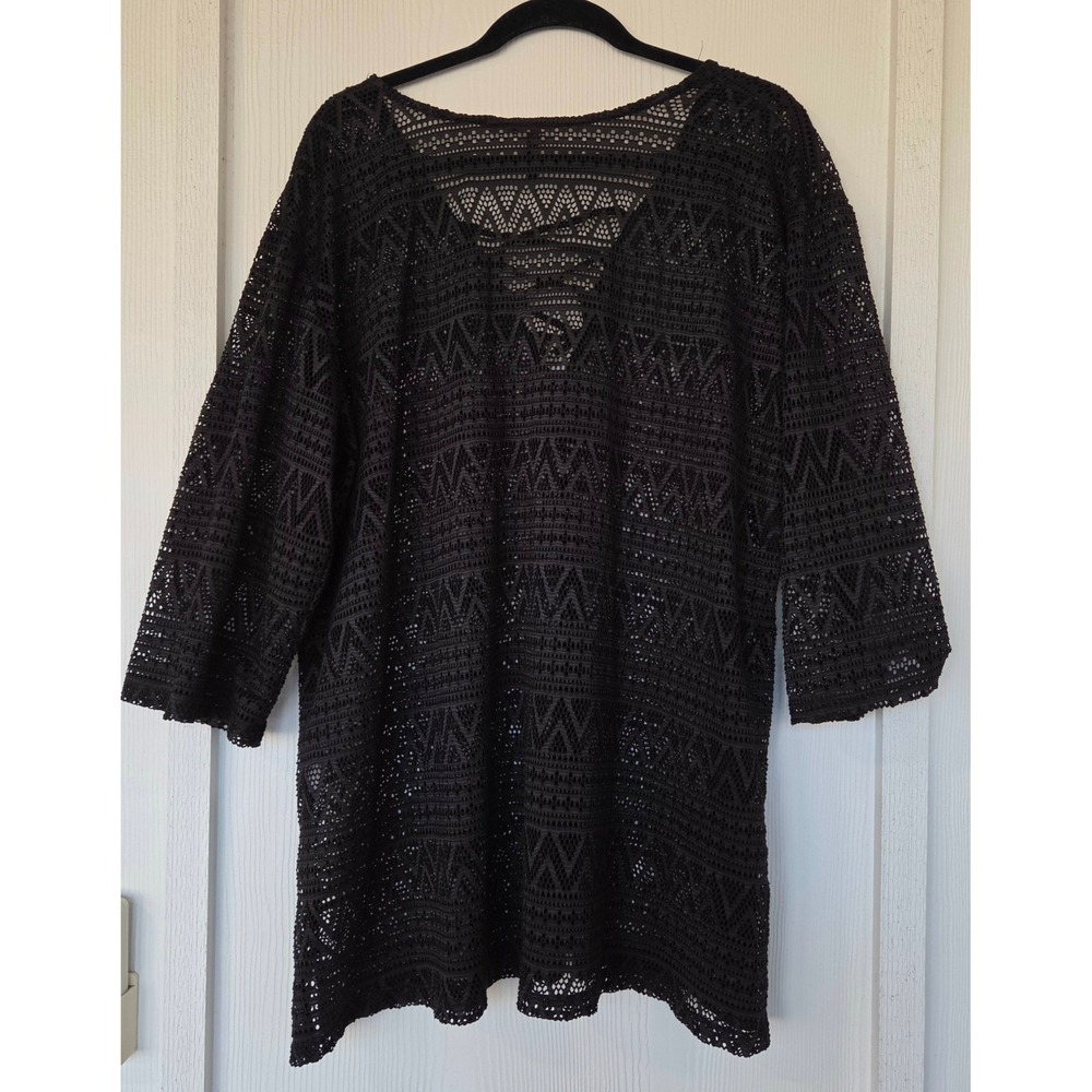 Black Crochet Lace Swim Cover Up Tunic OS Resort Vacation Ren Faire Whimsigoth - Picture 2 of 8